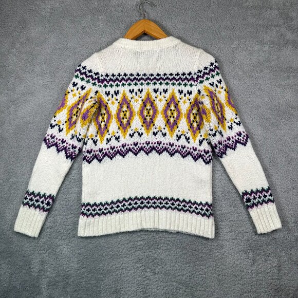 Talbots Cream, Purple, Yellow Fair Isle Mockneck Sweater Small - Picture 5 of 13
